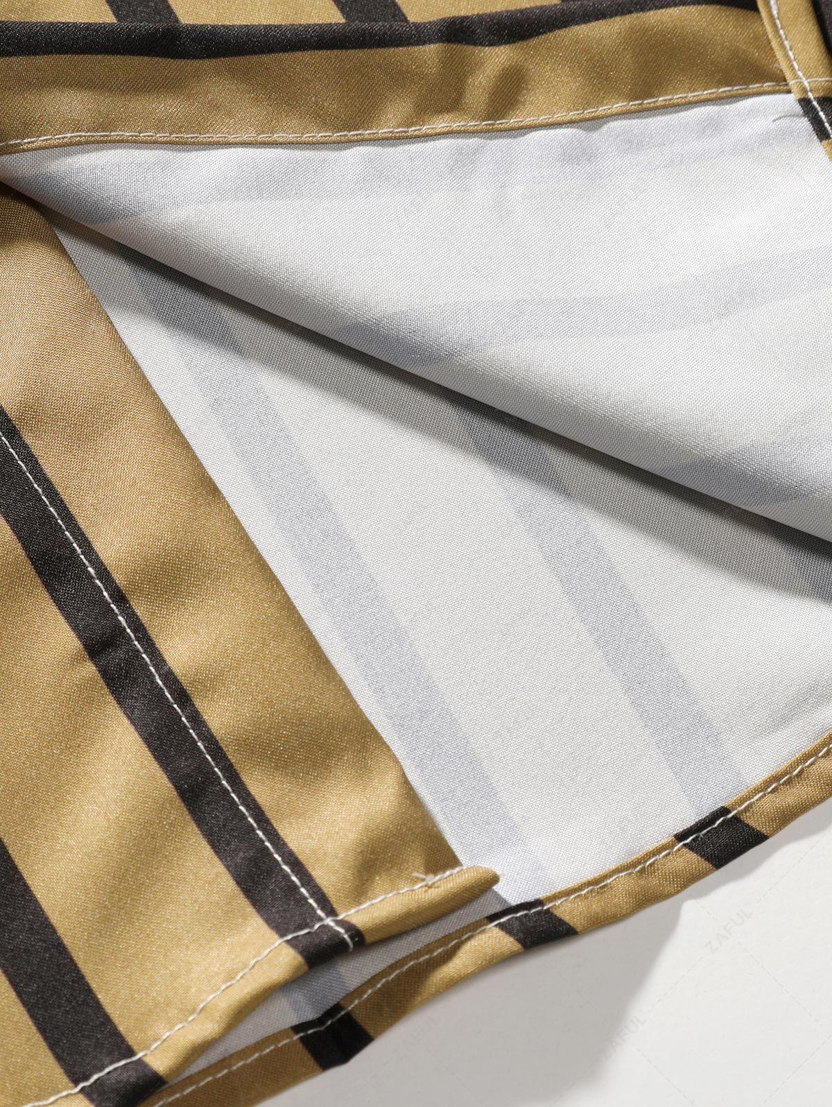 Men\'s Button Up Vertical Striped Short Sleeve Casual Summer Beach Shirt   BLACK DEEP YELLOW LIGHT YELLOW MULTI-A