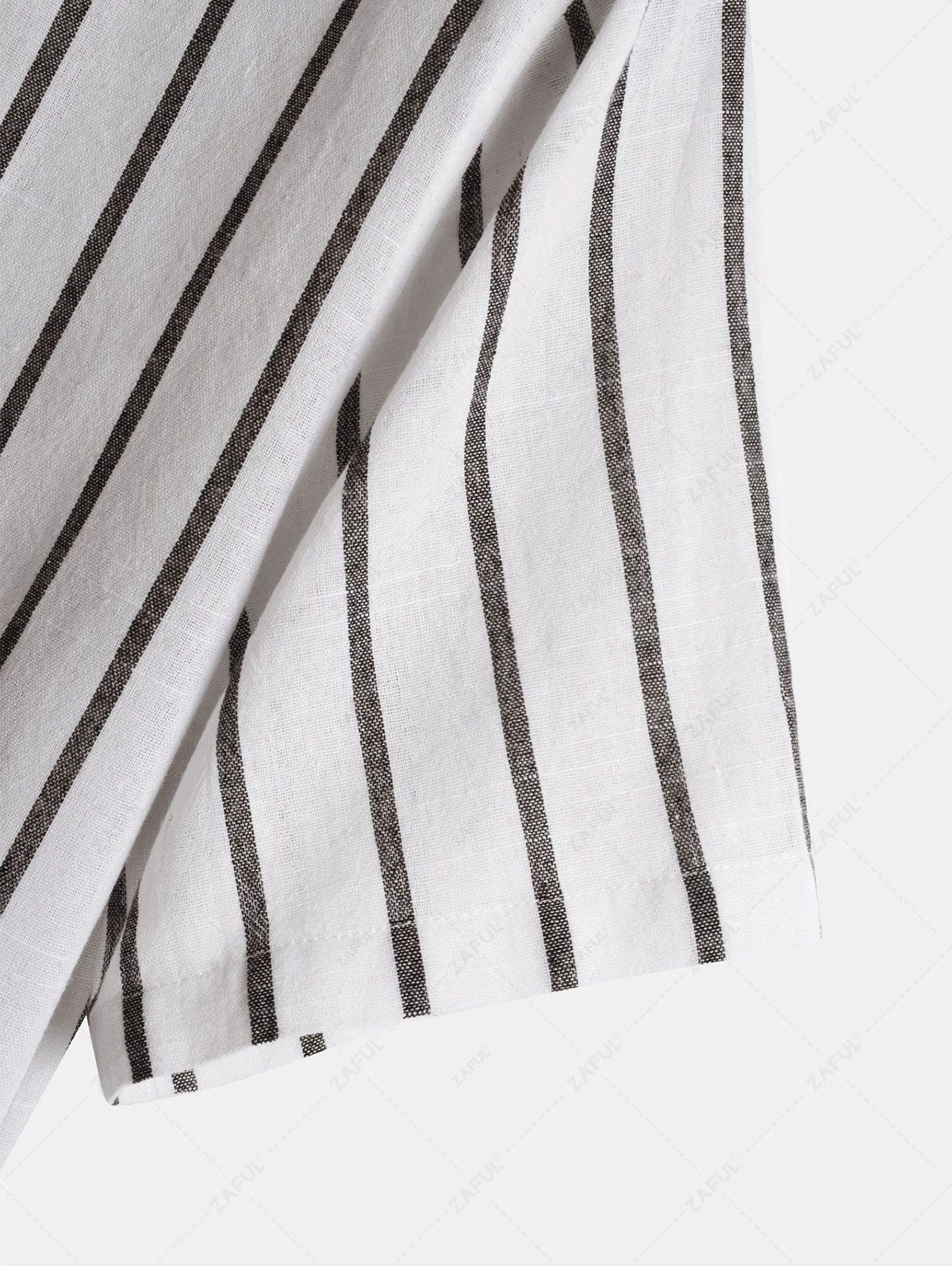 Men\'s Half Buttoned Casual Vertical Striped Office Pullover Shirt and Basic Casual Shorts Set   BLUE WHITE