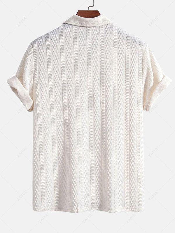 Men\'s Solid Color Jacquard Textured Polo Collar Half Buttoned Short Sleeves T-shirt and Cotton and Linen Straight Leg Pants Set   BLACK COFFEE