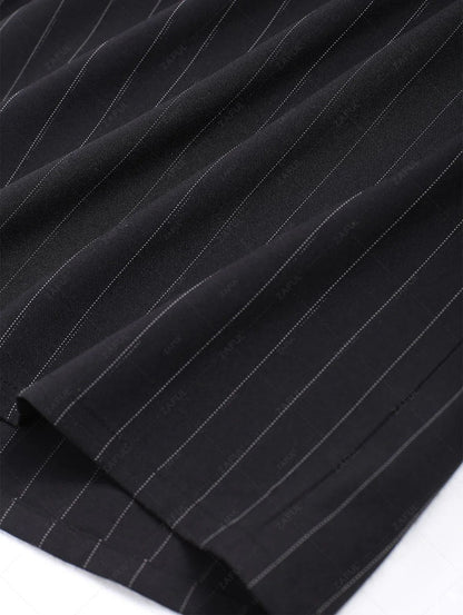 Men\'s Casual Pinstripe Pocket Design Camp Collar Button Up Short Sleeves Shirt And Drawstring Straight Leg Pants Set   BLACK