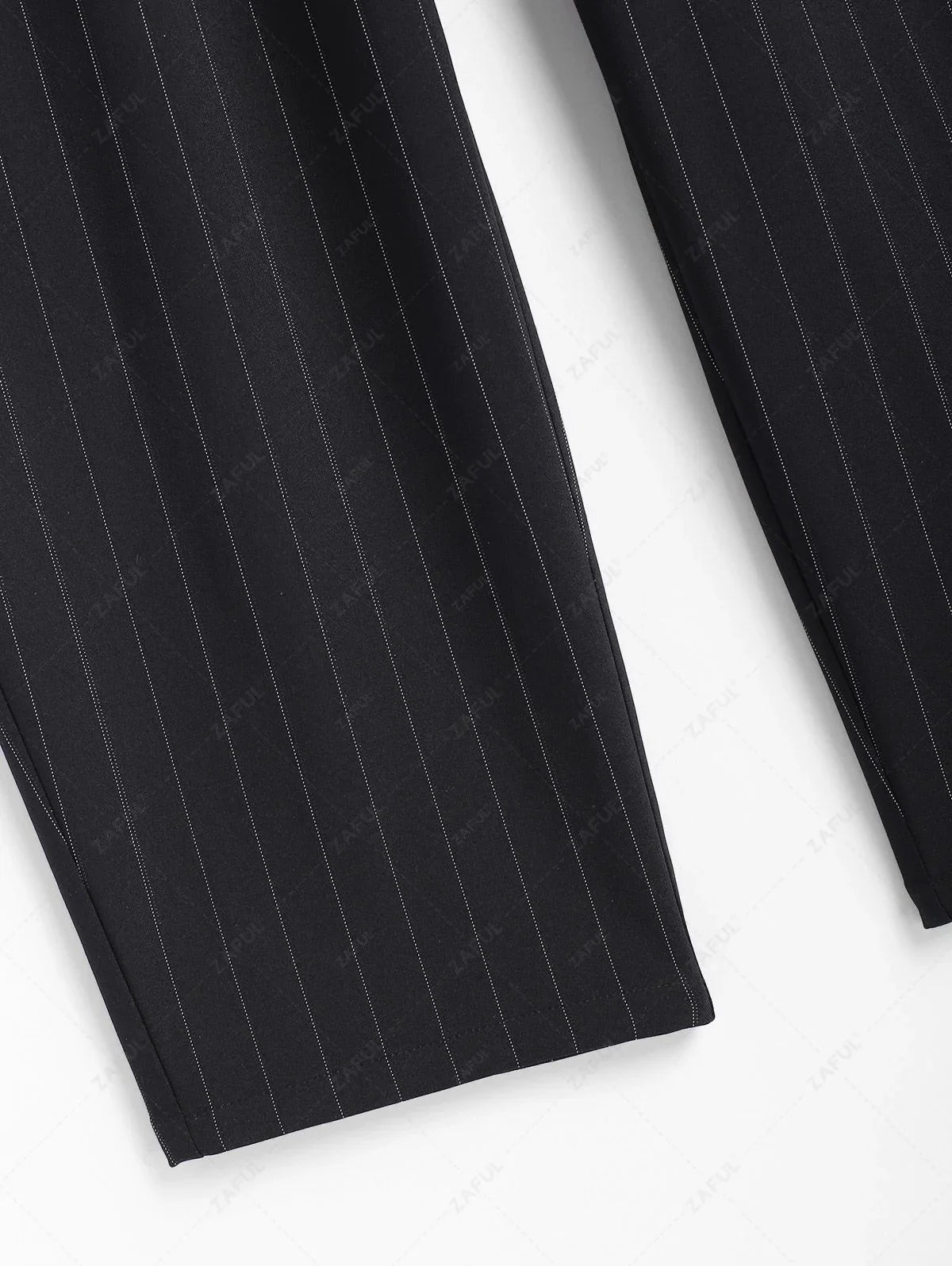 Men\'s Casual Pinstripe Pocket Design Camp Collar Button Up Short Sleeves Shirt And Drawstring Straight Leg Pants Set   BLACK