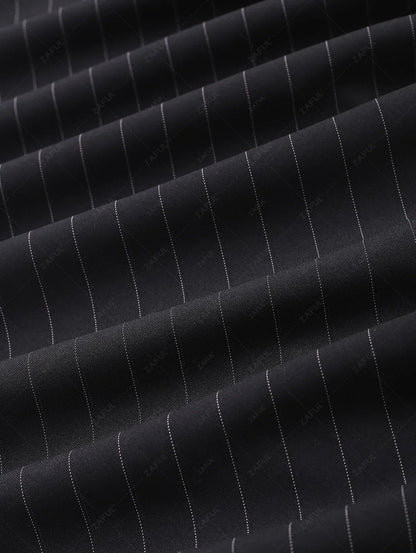 Men\'s Casual Pinstripe Pocket Design Camp Collar Button Up Short Sleeves Shirt And Drawstring Straight Leg Pants Set   BLACK