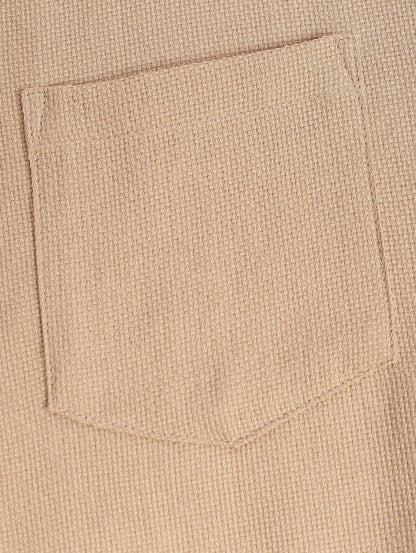 Men\'s Cotton And Linen Textured Pocket Design Camp Collar Button Up Short Sleeves Shirt And Drawstring Straight Leg Pants Set   BLACK LIGHT BLUE COFFEE