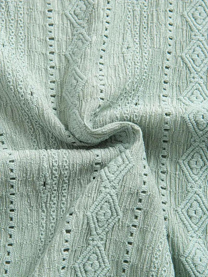 Men\'s Solid Color Textured Openwork Polo Collar Half Buttoned Short Sleeves Shirt   LIGHT GREEN DEEP COFFEE