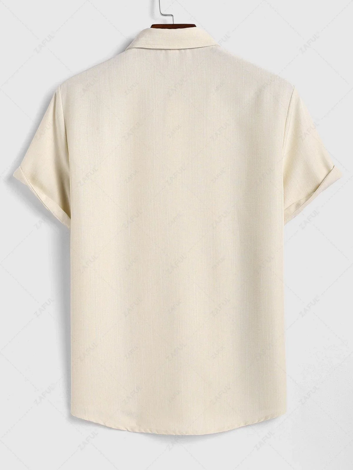 Men\'s Vintage Geometric Floral Leaves Shaped Embroidered Woven Tape Patched Button Up Short Sleeves Shirt   APRICOT