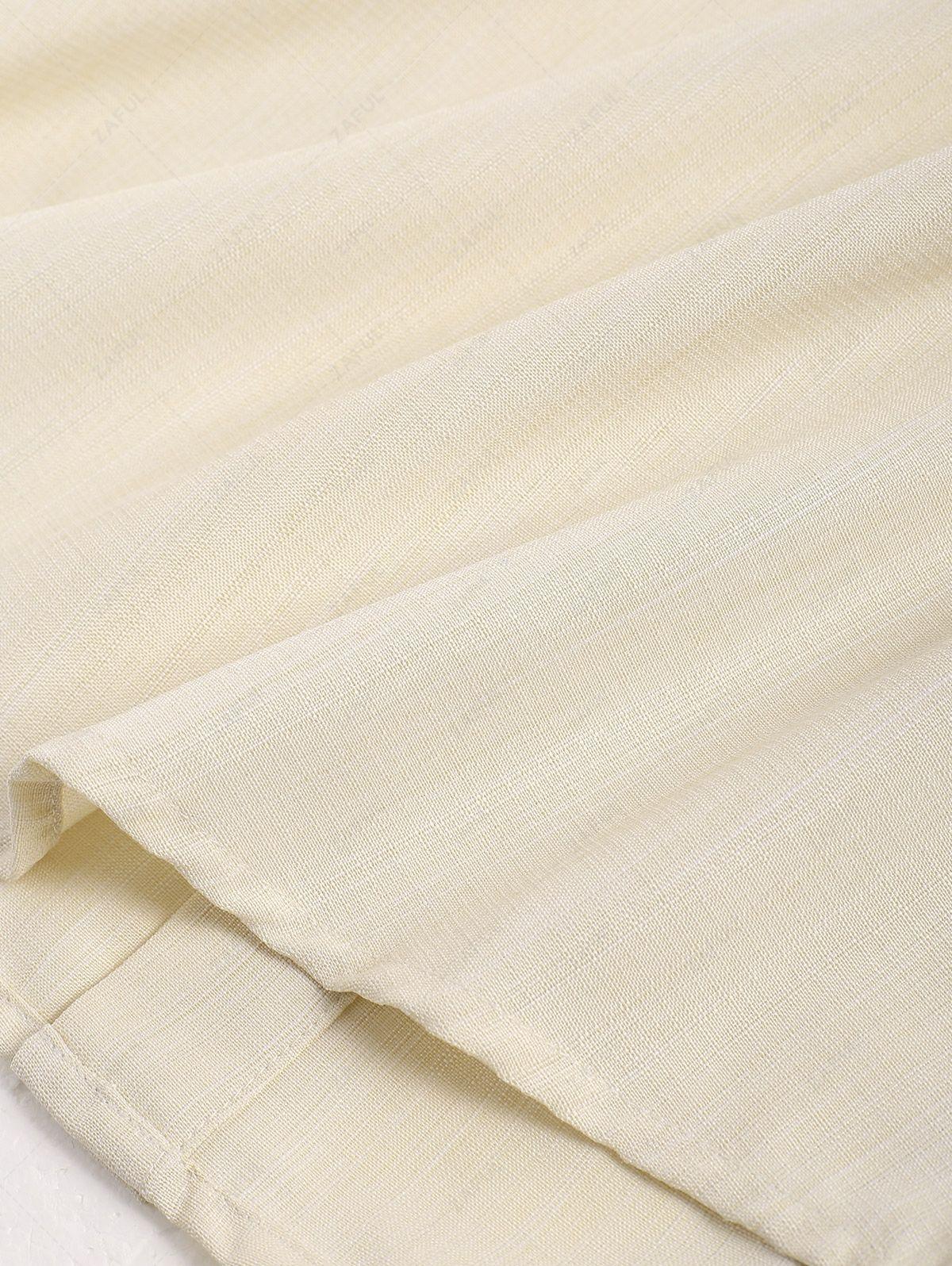 Men\'s Vintage Geometric Floral Leaves Shaped Embroidered Woven Tape Patched Button Up Short Sleeves Shirt   APRICOT