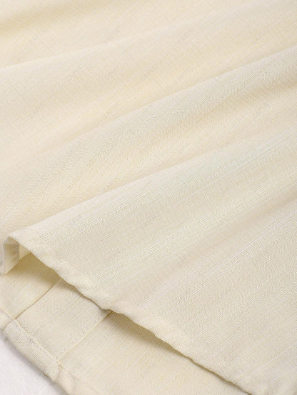 Men\'s Vintage Geometric Floral Leaves Shaped Embroidered Woven Tape Patched Button Up Short Sleeves Shirt   APRICOT