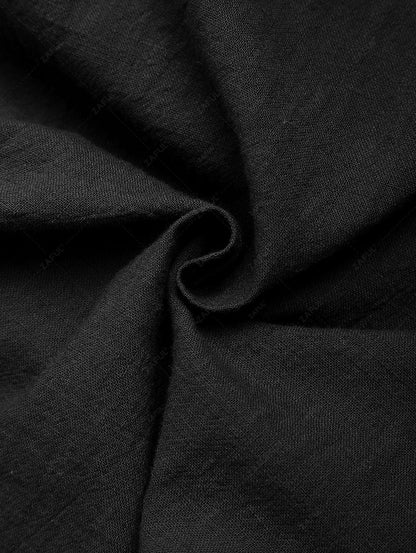 Men\'s Casual Textured Openwork Polo Collar Half Buttoned Short Sleeves Shirt And Cotton and Linen Straight Leg Pants Set   LIGHT GREEN COFFEE